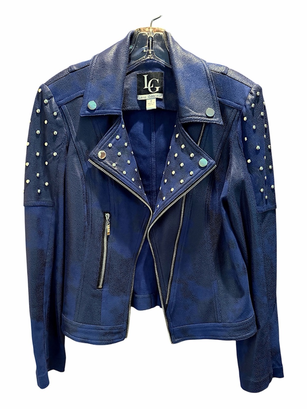 LG Women's Navy Studded Moto Leather Jacket